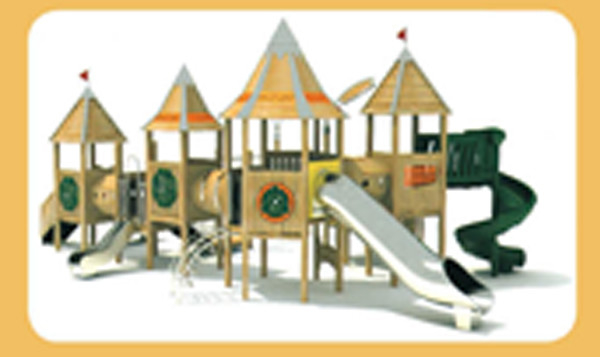 Climbing Net Wooden Playset With Slide , Small Wooden Slide Commercial Colorful