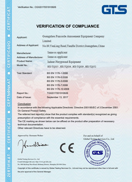 China Guangzhou Funcastle Amusement Equipment Co., Ltd Certification